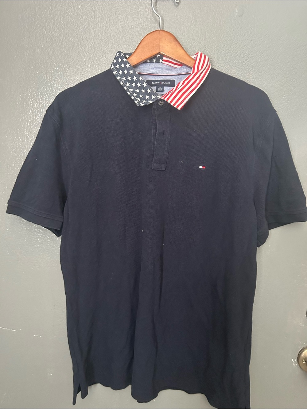 Tommy Hilfiger Navy Polo with Stars & Stripes Collar